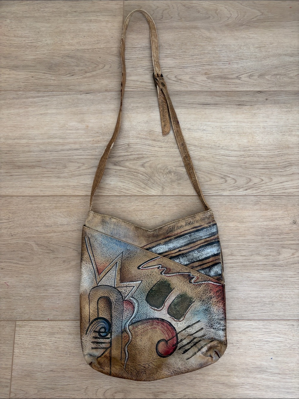 Allan Edward Abstract Painted Leather Crossbody Bag in Multicolor